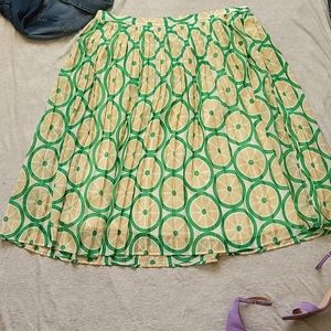 Modcloth Pleated Midi Skirt with Green Print